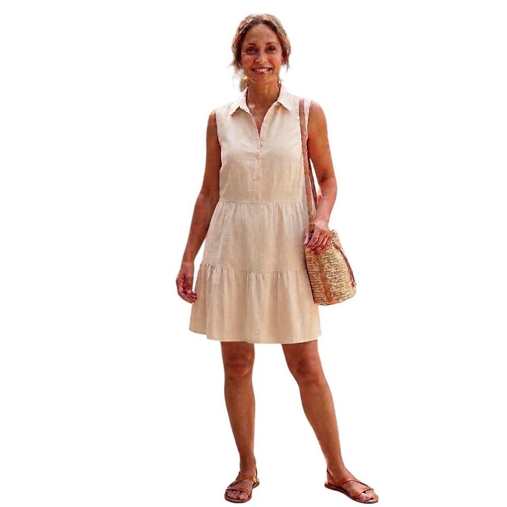 Jessica Simpson Beige Linen Blend Sleeveless Tiered Shirt Mini Dress XL